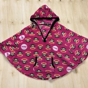 Y2K Paul Frank Poncho Girls Small Pink Fleece Hooded Julius Monkey Pullover